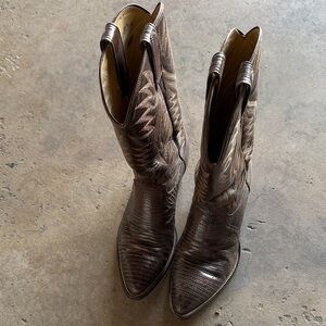 Brown Embossed Leather Cowboy Boots